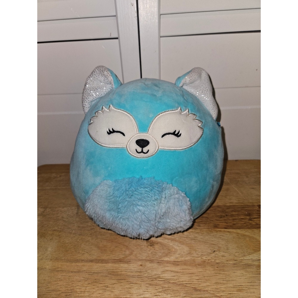 Squishmallows Kellytoy Feodora the Artic Fox Blue Plush Fuzzy Belly Glitter 8 in